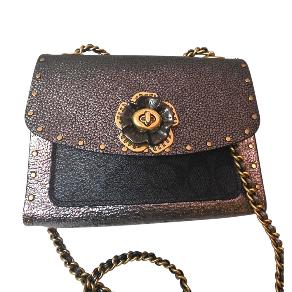 Coach Parker 18 Rivet & Snakeskin Tea Rose Chain Crossbody